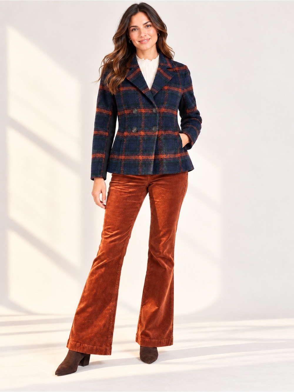 a.n.a Women's Wide Leg Corduroy Flare Pants in Rust Brown size 6